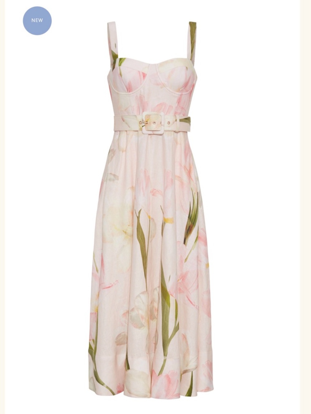 Cara Cara Pale Pink Floral Belted Calypso Dress - New Collection